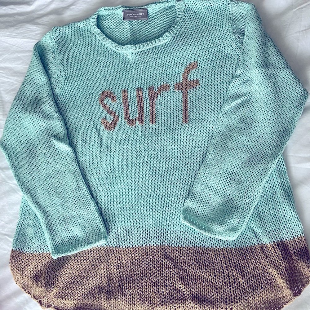 Wooden Ships Aqua and Brown Surf Sweater